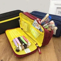 Japanese Simple 2-Layer Pencil Case Multi-functional Large Capacity Mesh Layer Boy Pen Bag Stationery Organizer School Supplies 3