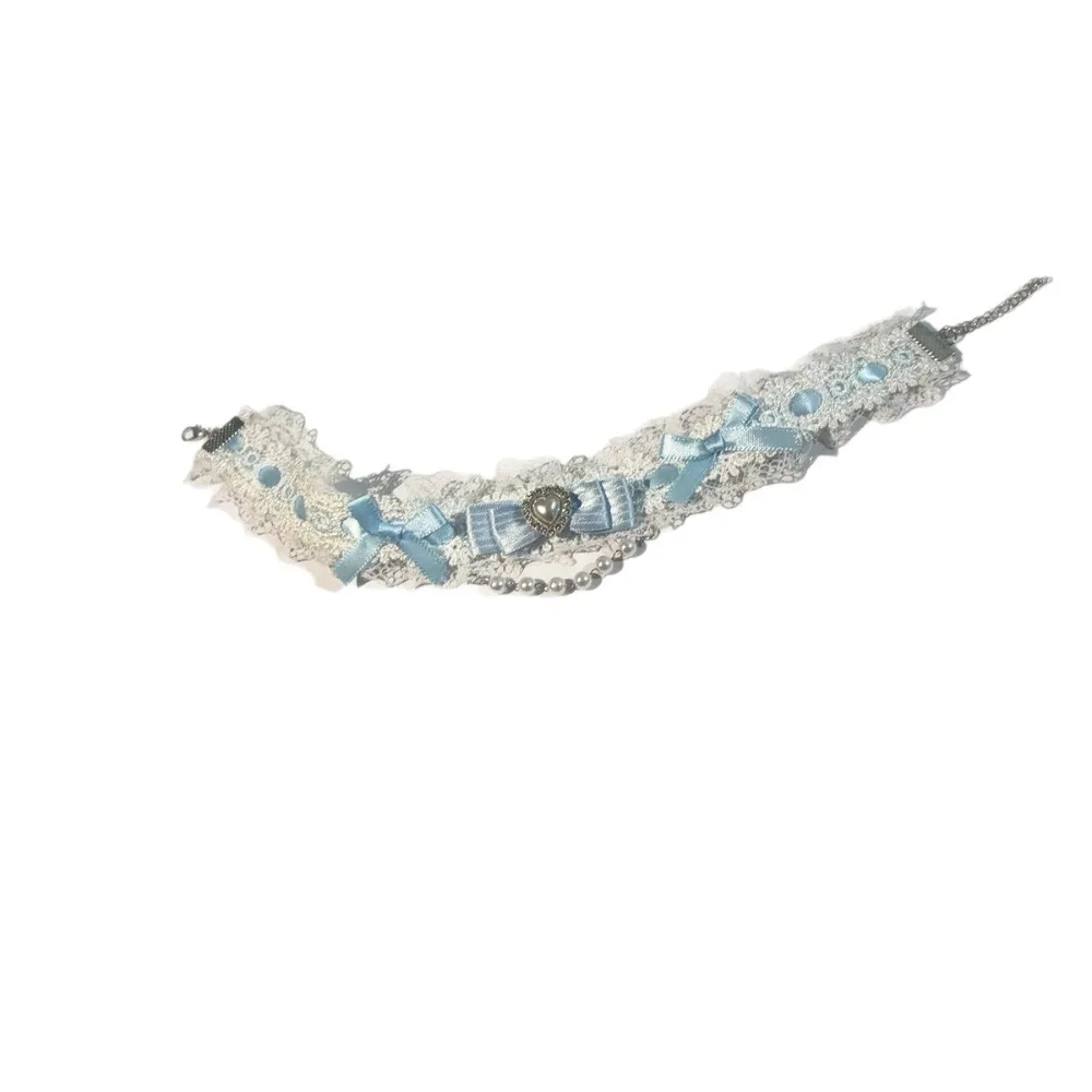 Collana girocollo alla moda con fiocco in pizzo e volant per donna, collana girocollo stile Lolita con perle per ragazza, collana con colletto in pizzo, accessori carini per il collo - immagine 5
