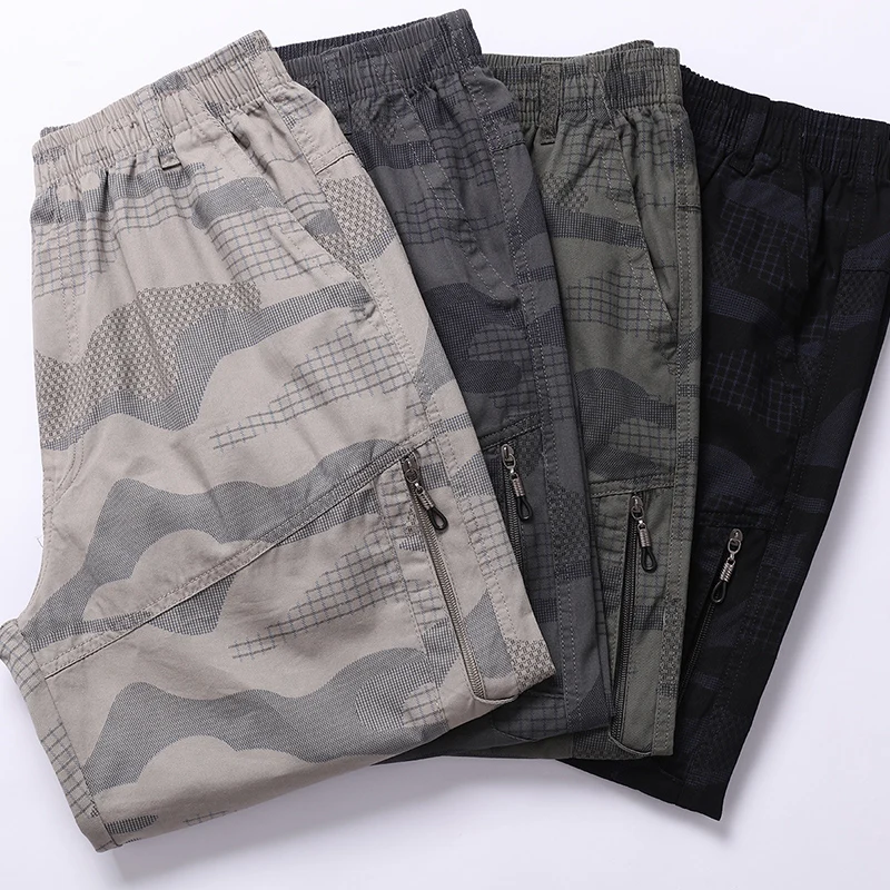 Summer Men's Elastic High Waisted Pockets Camouflage Straight Sweatpants Cargo Loose Vacation Printing Preppy Style Shorts 6