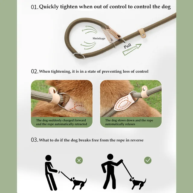 1.5M/2.1M Medium Big Dog Leash Adjustable Slide Fastener Buckle Easy and Convenient Nylon P Type Training Leash for Large Dogs 4