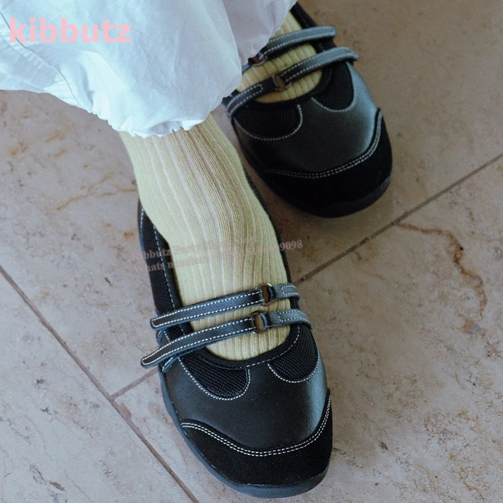 Patchwork Ballet Pump Sneakers Round Toe Flat With Belt Buckle Slip-On Fashion Elegant Sexy Concise Party Dress Women Shoes New