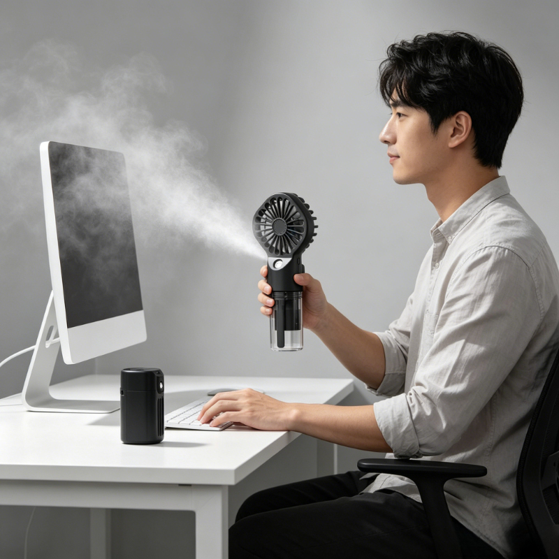  Portable Humidifier Fan Mini Handheld Mist Fan Portable USB Rechargeable Handheld Fan with Humidifier Mini Water Spray Hand Fan 