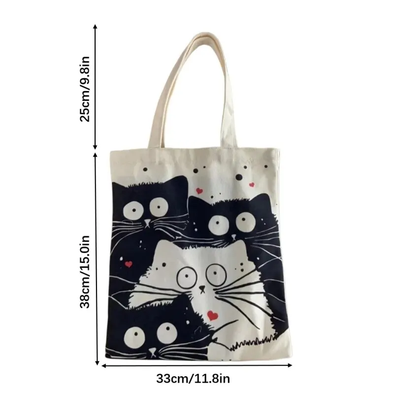 S795ae9e4da734538a658277f736e7e60m Canvas Tote Bag for Women Aesthetic Cute Cat Shopping Grocery Reusable School with Inner Zipper Girl Gift Mallzona