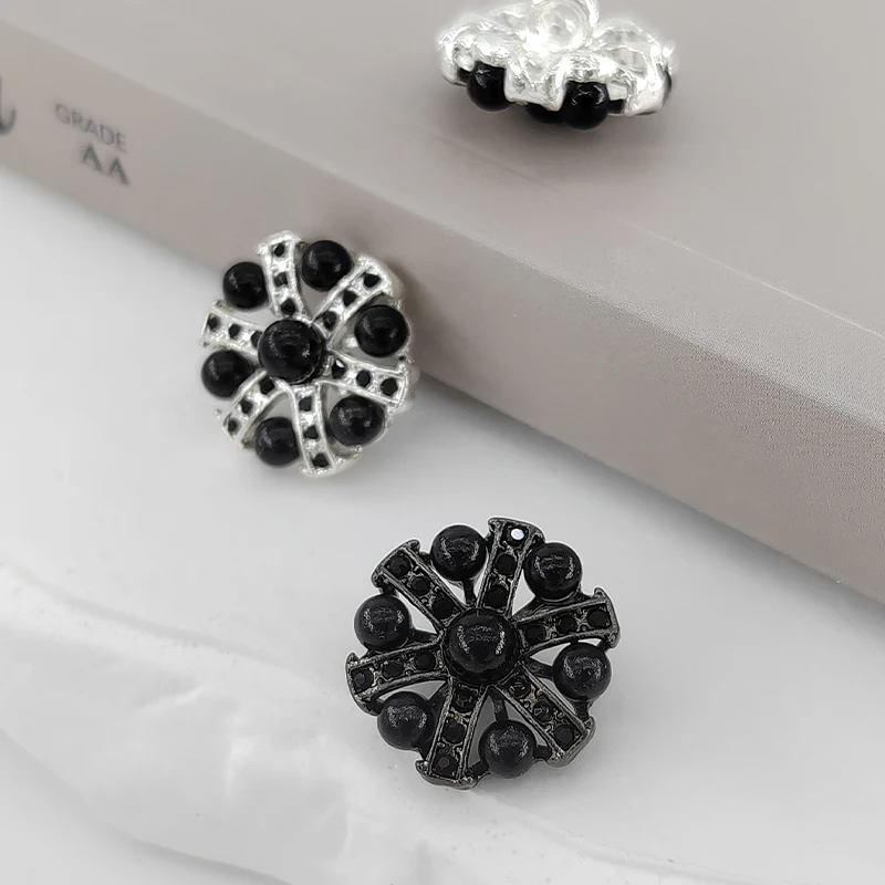 18/23mm schwarzer Strass hochwertige Schaft knöpfe der Kleidung Silber Mode Dekor Großhandel Näh knopf für Kleidungs stück DIY – Detail 8