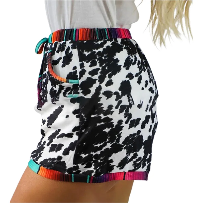 

Hot selling summer women's 3-point shorts in stock with leopard print patchwork sports and casual shorts for women