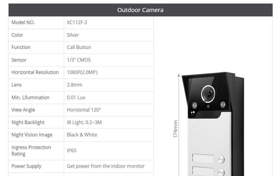 S795b16e7bddc4261b5dc98c38949cb73V XC112F-2 HD Waterproof Doorbell Camera with 2 Call Buttons for XSL 4 Wire 1080P Video Door Phone Intercom Home Security 2 Flats