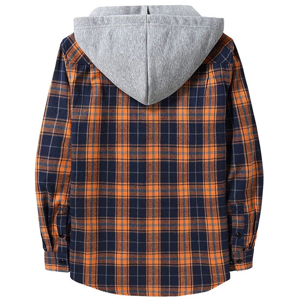 

Men Plaid Long Sleeve Hooded Shirts Button Work Drawstring Casual Tops Cardigan Button Down Work Coat Male Tops Hoodie