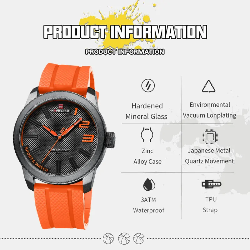 NAVIFORCE New Style Popular Silicone Strap Male Quartz Watches Fashion Casual Waterproof Wristwatches for Men Relogio Masculino