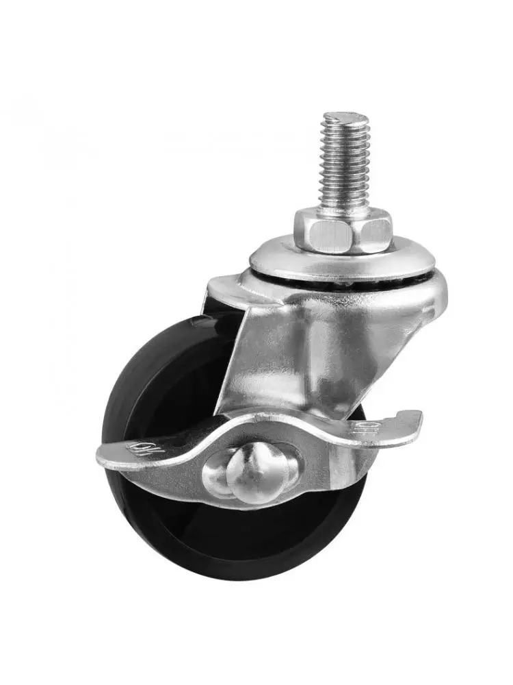 4 Stks/partij 1.5 Inch Caster Zwart Pp Schroef Met Rem M8 Draad Universele Wiel Mobiele Meubelen