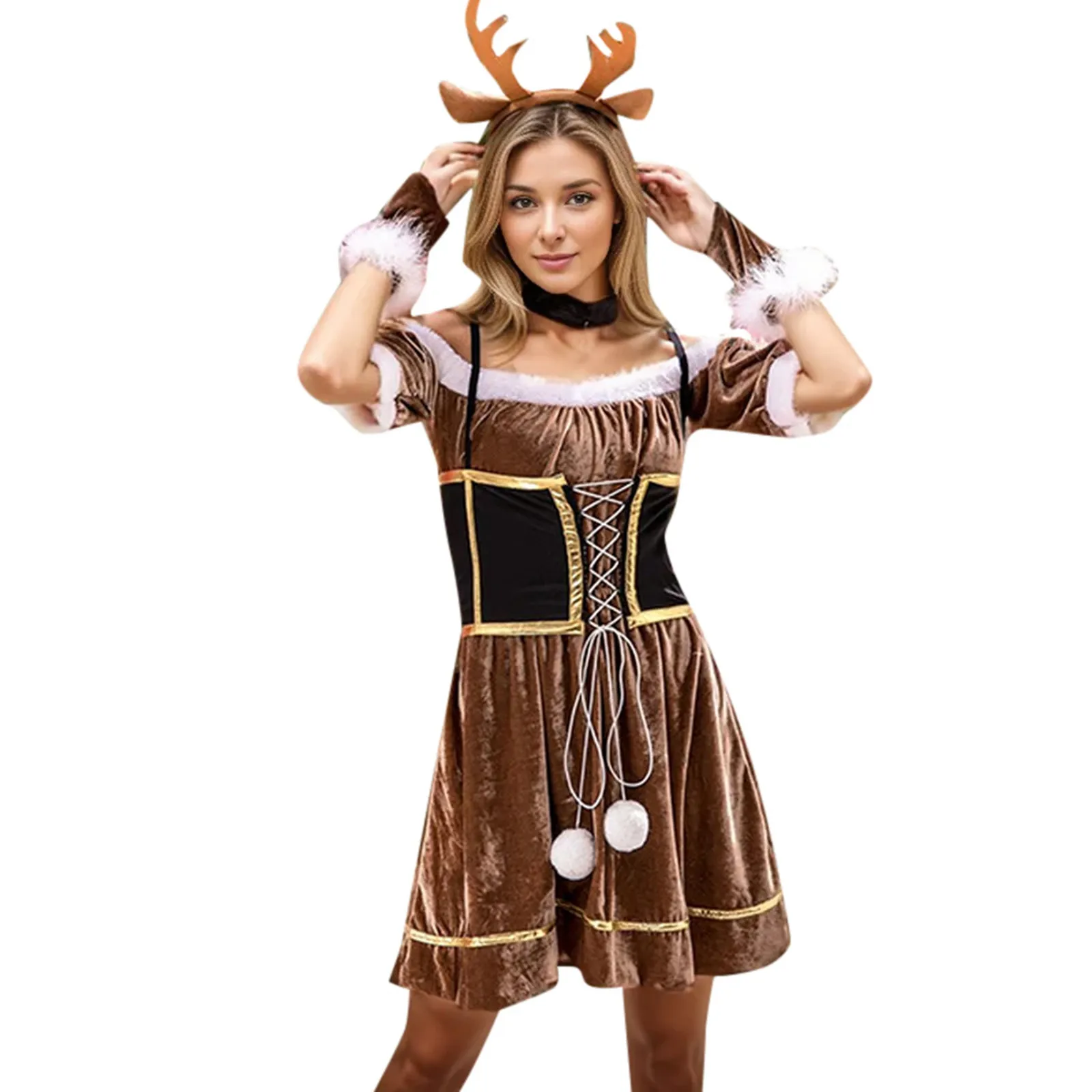 

Adult Women's Cute Deer Cosplay Dress Perfect Christmas Costume Leather Pouches for Women Medieval