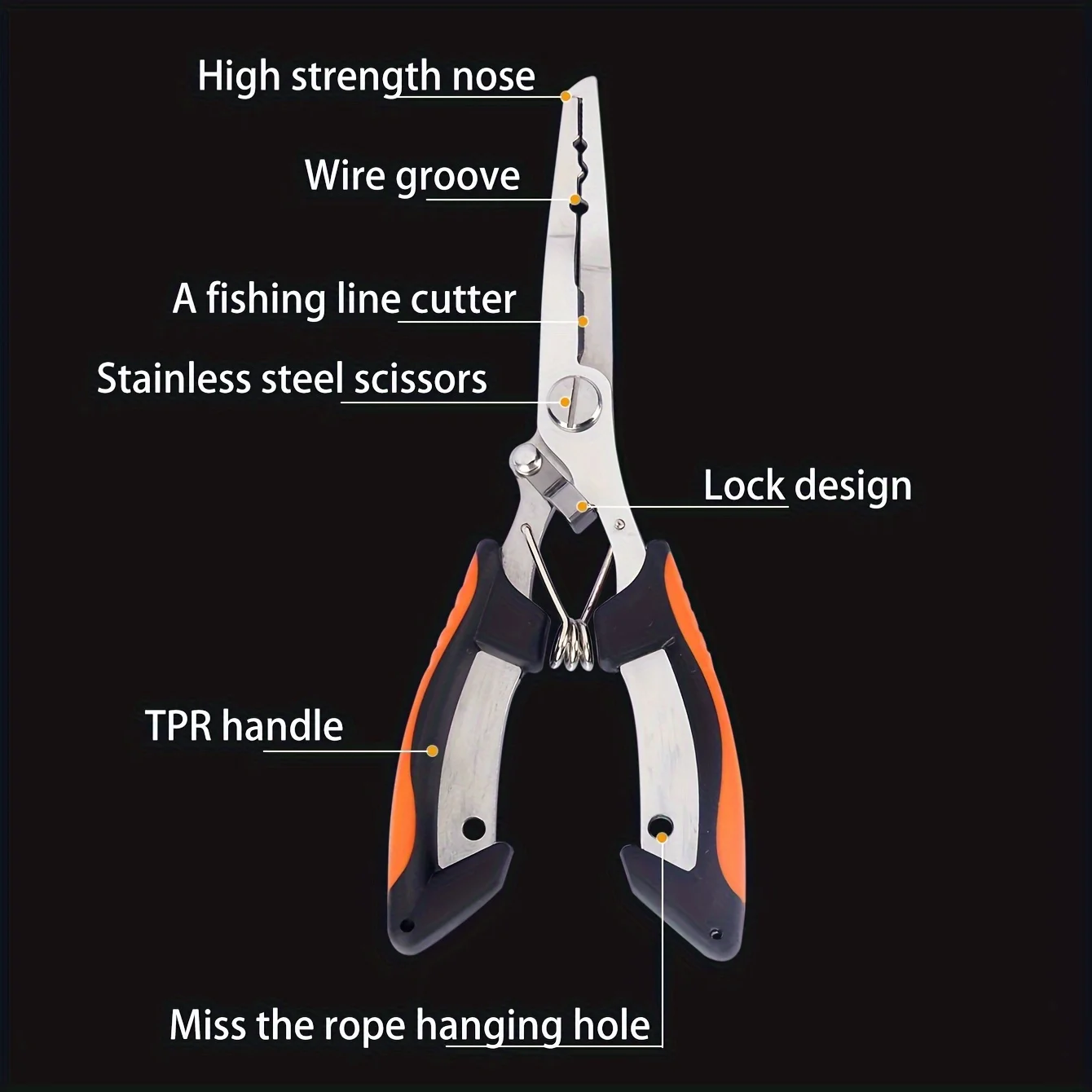 Stainless Steel Fishing Pliers-Multifunctional Hook Remover Fish Line Cutter Split Ring Opener with TPR Handle Non-Charging