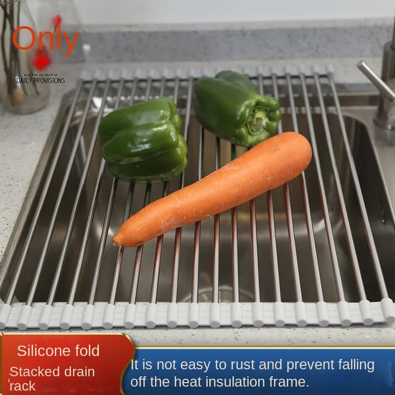 Foldable Sink Drain Rack Kitchen Sink Control Fruit and Vegetable Filter Stainless Steel Insulation Rack Gadget
