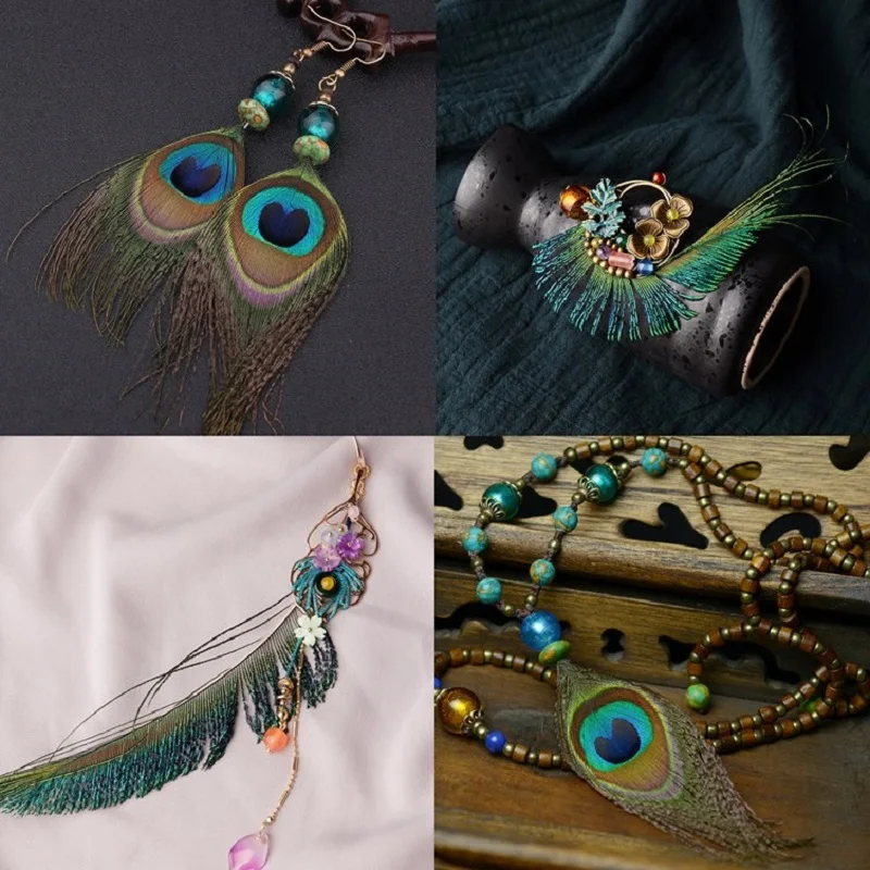 Long Earrings Women Ethnic Handmade Peacock Feather Thailand Vintage Bohemian