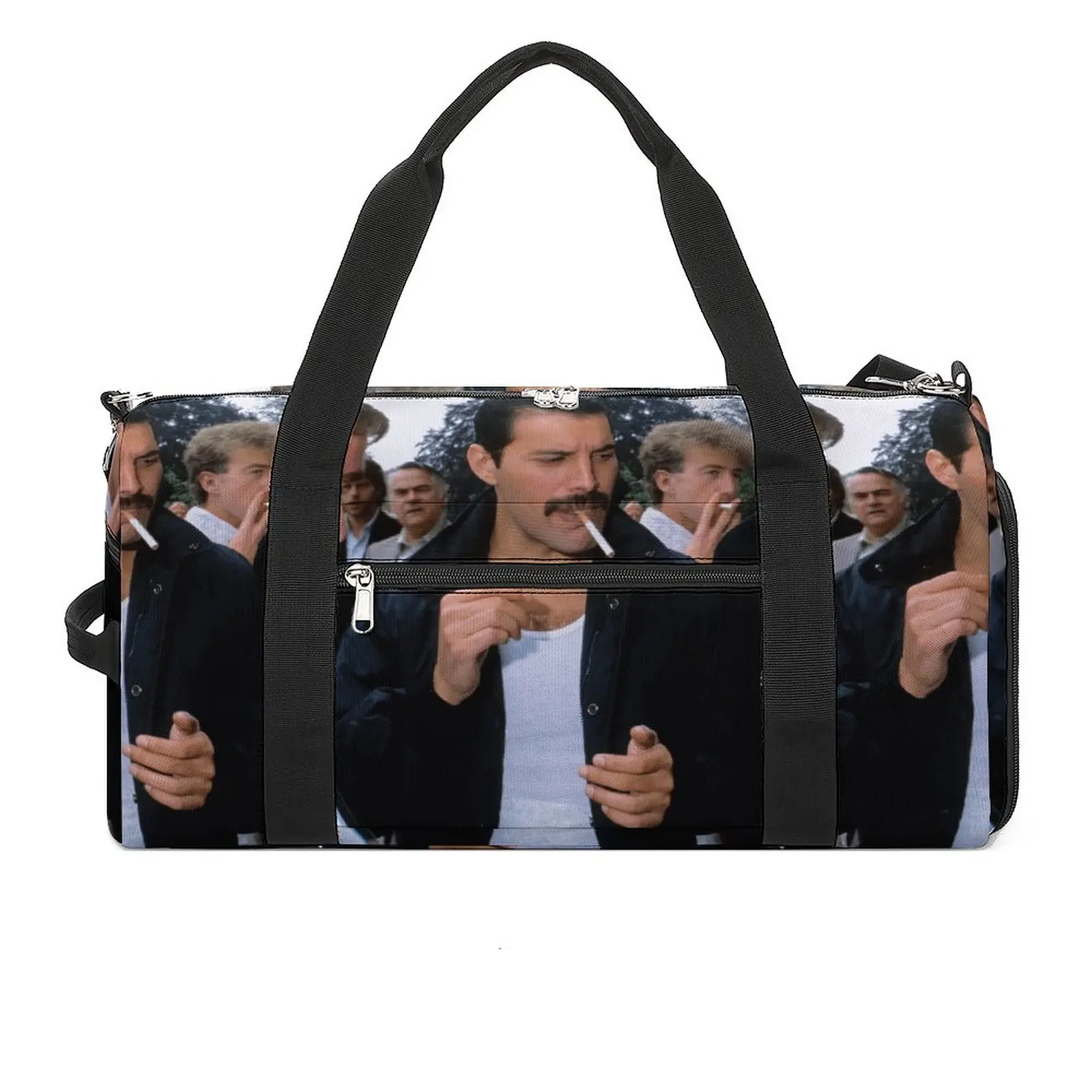 

F-Freddie M-Mercury Smoking Sports Bags Rock Band Queen Singer Travel Gym Bag Gym Accessories Funny Handbags Outdoor Fitness Bag