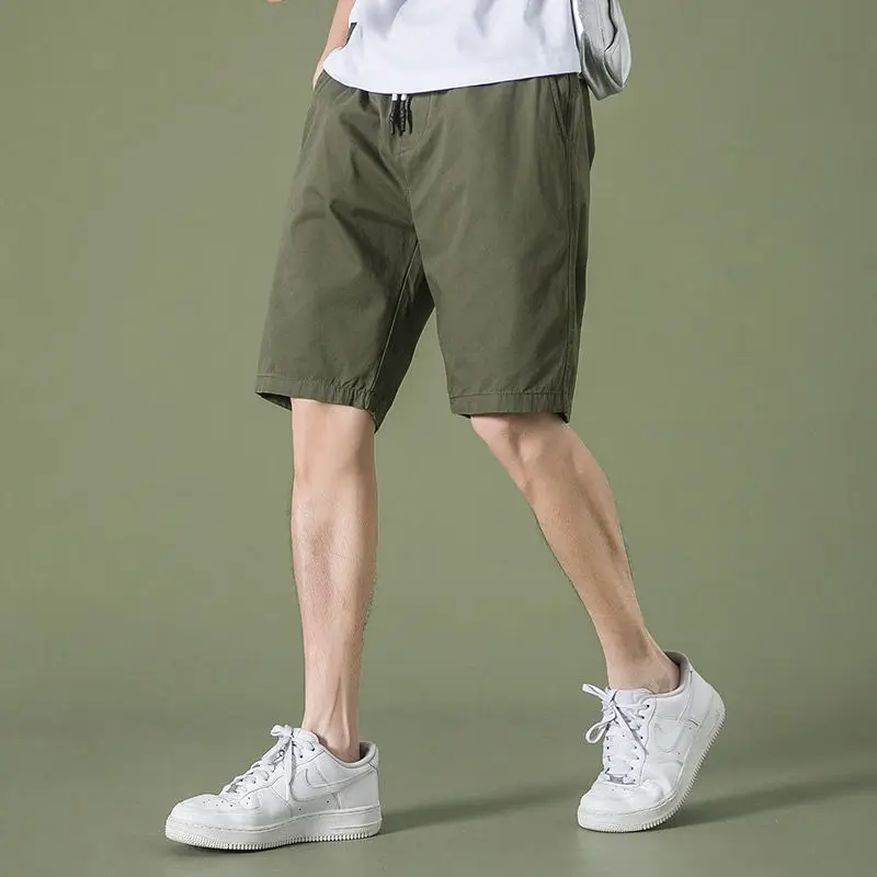 Fashion Solid Color Thin Loose Men's Cargo Shorts Classic Summer Pocket Waist Drawstring Street Casual Versatile Male Short