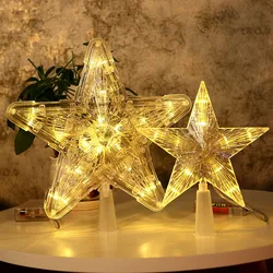 15cm/23cm LED Five-Pointed Star Christmas Tree Toppers LED Decoration for Home Christmas Glow Transparent Ornaments 2023 Xmas