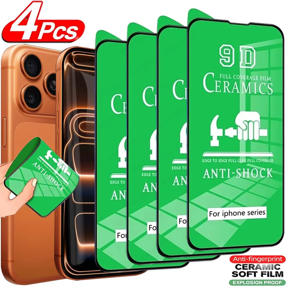 9D Keramik-Schutzglas für iPhone 18 17 Pro Max 16 15 14 13 12 11 16e Mini XR XSmax X 6 8 7 Plus SE 2 Weicher Displayschutz