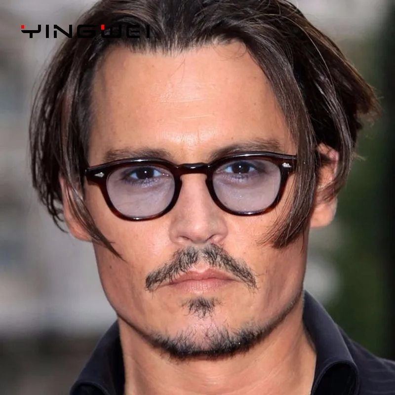 

Fashion Stud Round Men Eyewear Johnny Depp Style Sunglasses Clear Tinted Lens Brand Design Party Show Sun Glasses Oculos De Sol