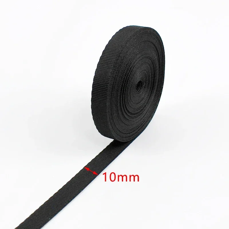 Black Nylon Webbing Tape for Bags, Straps, Ribbons, and Decorations - 5M 10-100mm