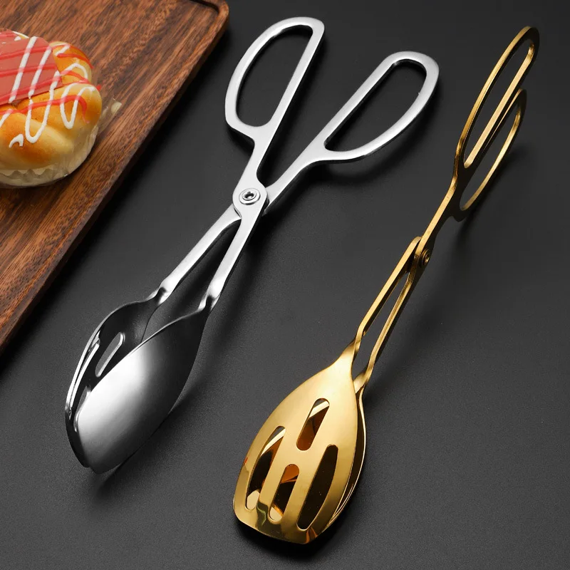 304 Stainless Steel Food Tongs Meat Salad Bread Serving Clip Golden Anti-Scald Handle Scissors Clamp Kitchen Accessories food tongs