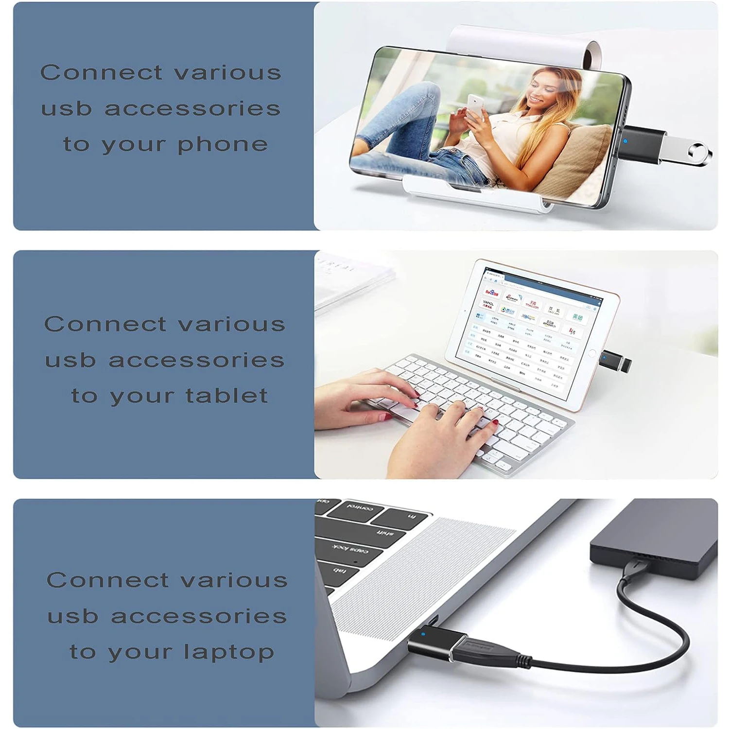 Dual USB-C to USB-A OTG Adapter with LED Indicator