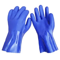 Durable Blue PVC Chemical & Oil Resistant Waterproof Safety Gloves (Blue)