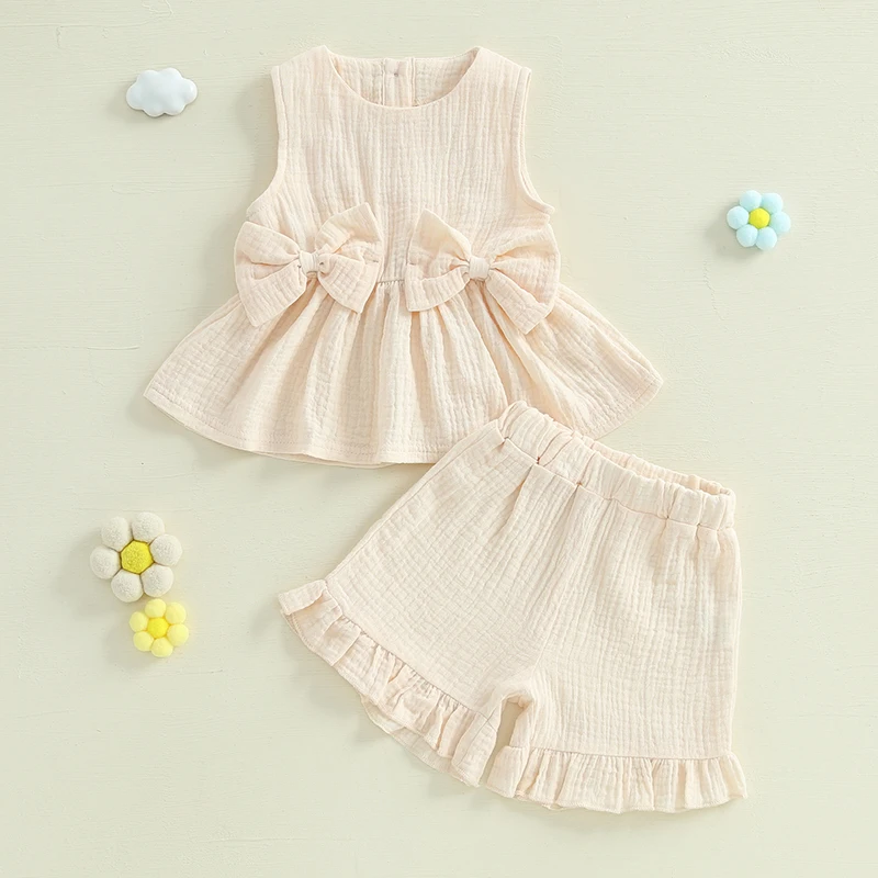 Toddler Baby Girl Summer Clothes Bow Tank Top Set