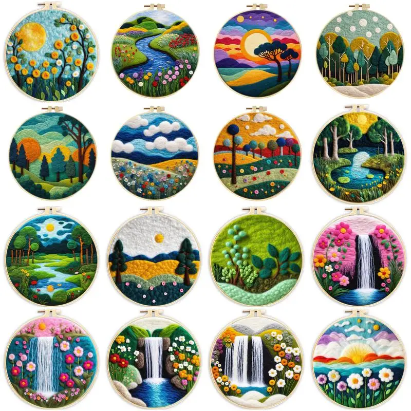 SDOYUNO Wool Felting Tools Forest Tree Scenery Needlework Felt Diy Craft Supplies Wool Burlap Set Needles Felting Kit Craftwork