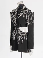 TWOTWINSTYLE Solid Spliced Diamonds Chic Blazers For Women Notched Collar Long Sleeve Patchwork Button Designer Coat Female New 2