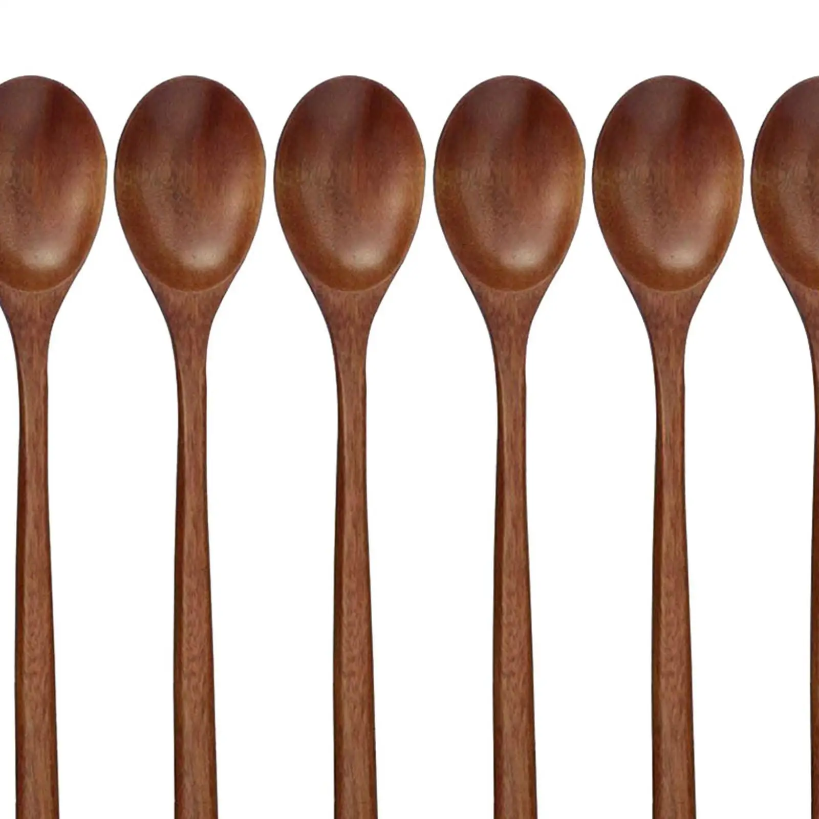 6 Pieces Long Spoons Korean Style 9'' inches Natural Wood Soup Cooking Mixing