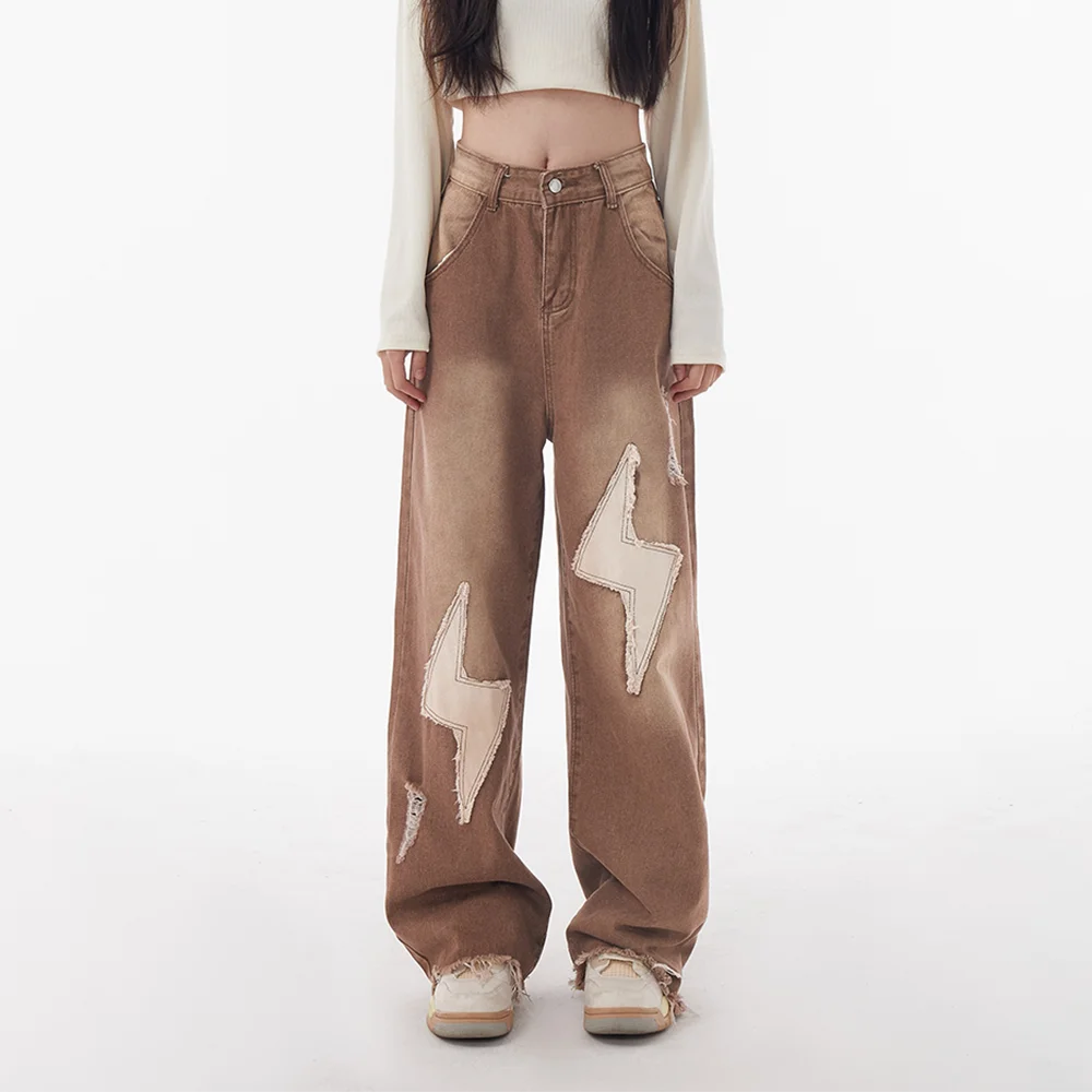 

Brown Baggy Jeans Women Summer Oversize High Waist Wide Leg Straight Pants Vintage Y2K Streetwear Trousers Casual