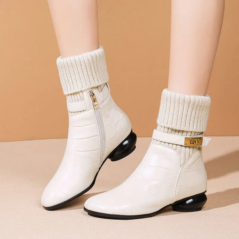 2022 Spring Fashion Elegant Leather Boots Women Winter Casual Shoes
