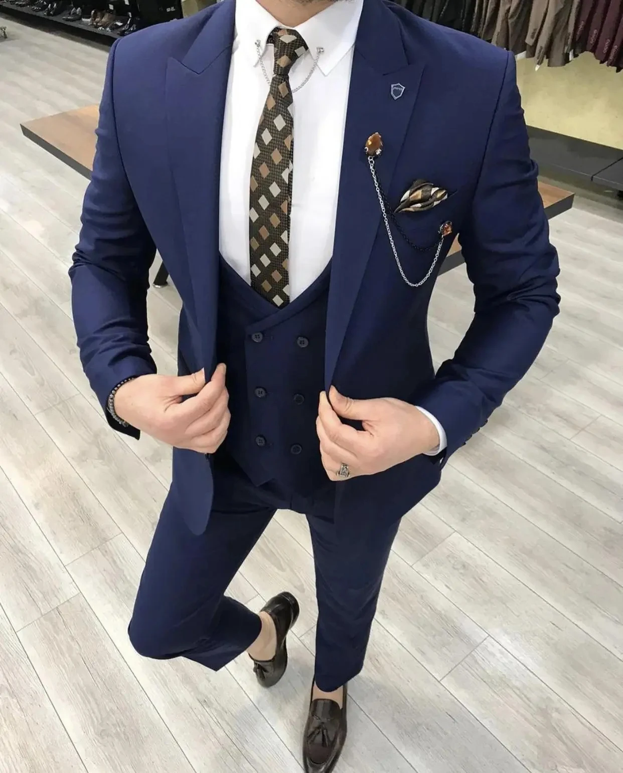 Slim Fit Ivory Male Suits One Button Double Breast Vest Groom Wear Wedding Suit For Men 3 Pieces Suit Set Blazer Costume Homme