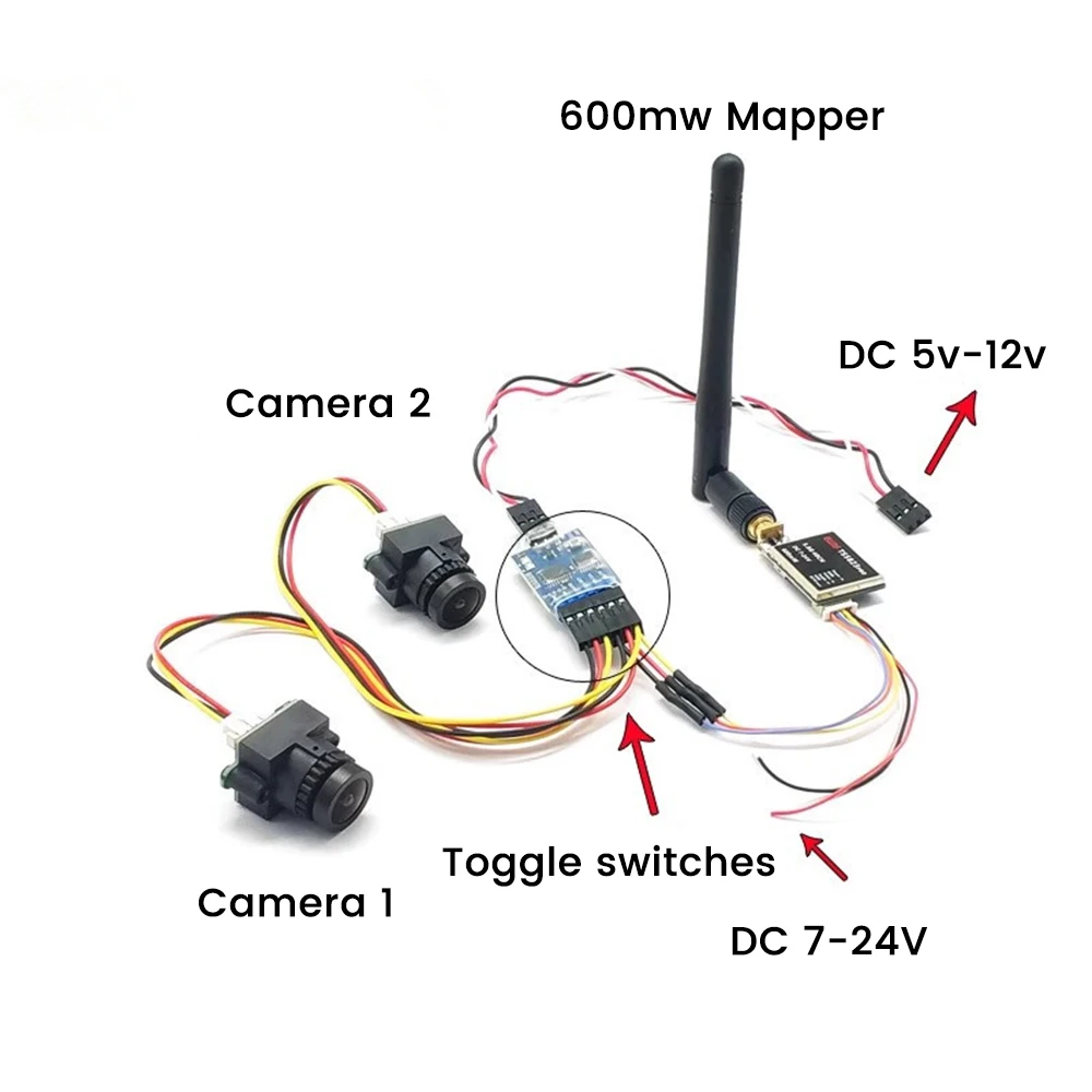 Module de commutation vidéo 3 canaux pour FPV connecté à trois caméras et une sortie vidéo