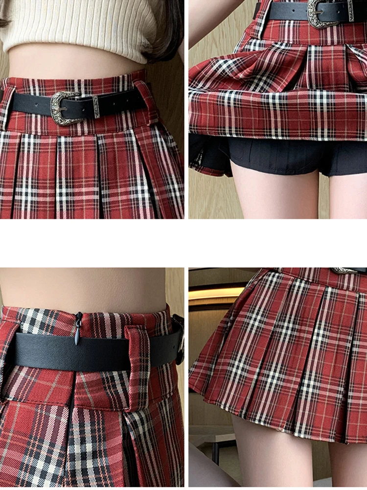 ミニスカート Plaid Short Pleats Belt Skirt S795c36bf34b14d98bea1f1caf7779
