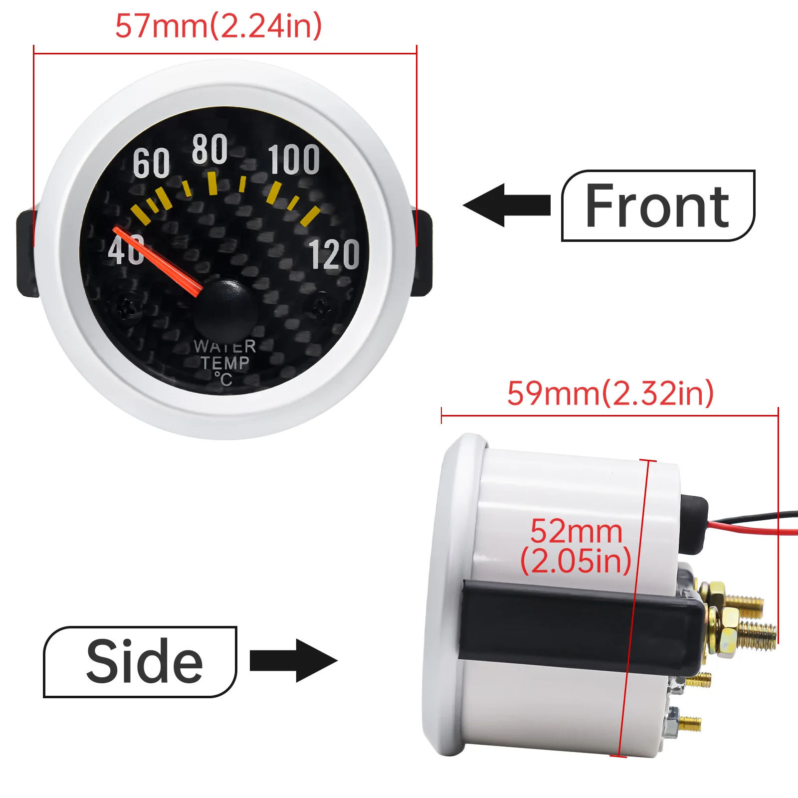 2인치 52mm 수온계 40-120 ℃ 1/8NPT 센서 디지털 포인터 가솔린용 수온계