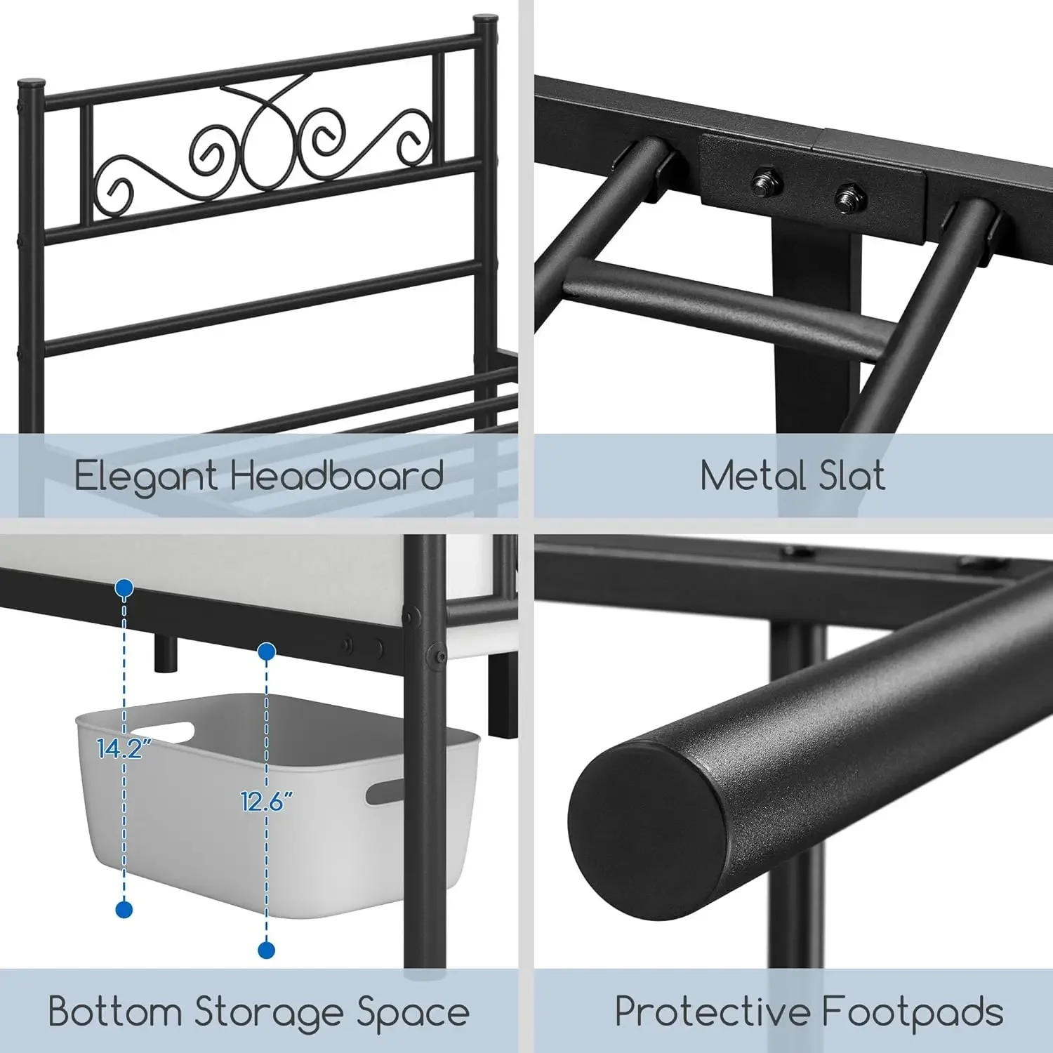 Twin Bed Frames Metal Platform Bed with Headboard and Footboard No Box Spring Needed Easy Assembly,Ground Clearance 5