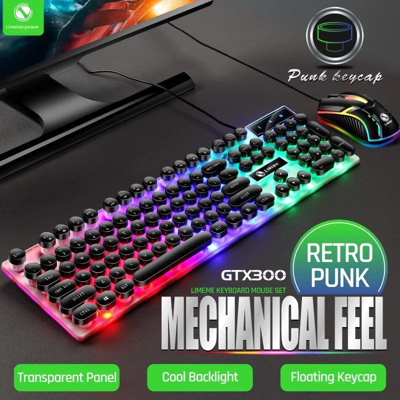 Punk Style Wired Keyboard Mouse Set round Key Caps Force Magnitude GTX300 Computer Accessories from Mainland China