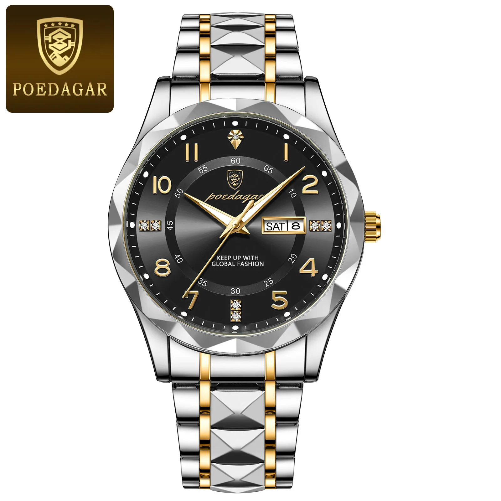 Luxury Men's Waterproof Stainless Steel Quartz Watch with Luminous Display and Date Function