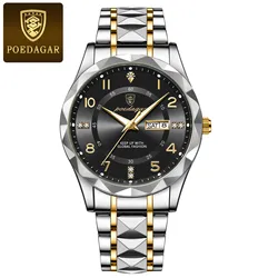 Luxury Men's Waterproof Stainless Steel Quartz Watch with Luminous Display and Date Function (Gold Black)