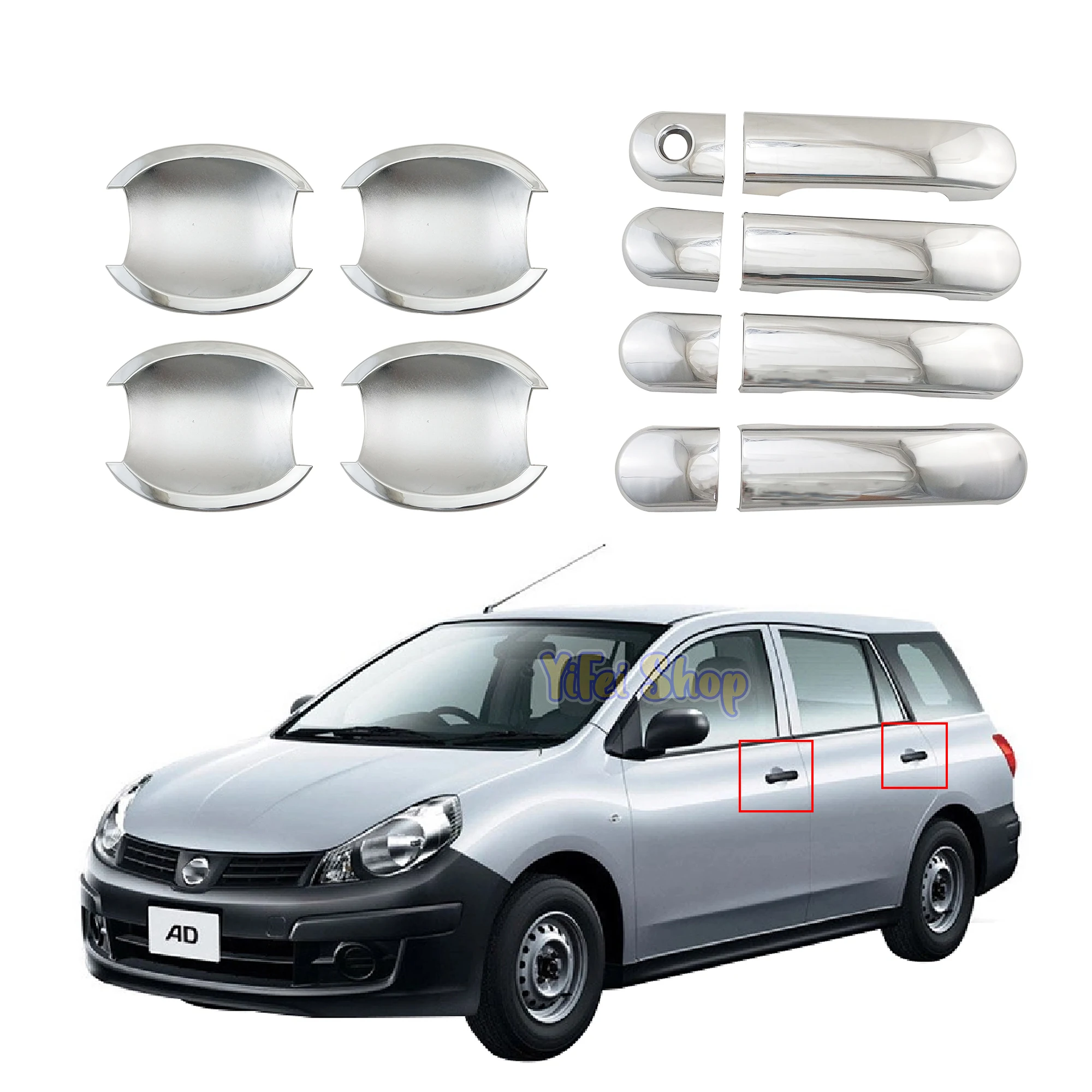 Yifei Chrome Car Accessories Handle Bowl Cover Trim Paste Style For Nissan AD VAN ADVAN 1500cc 2006 2007 2008 2010 2012 2014