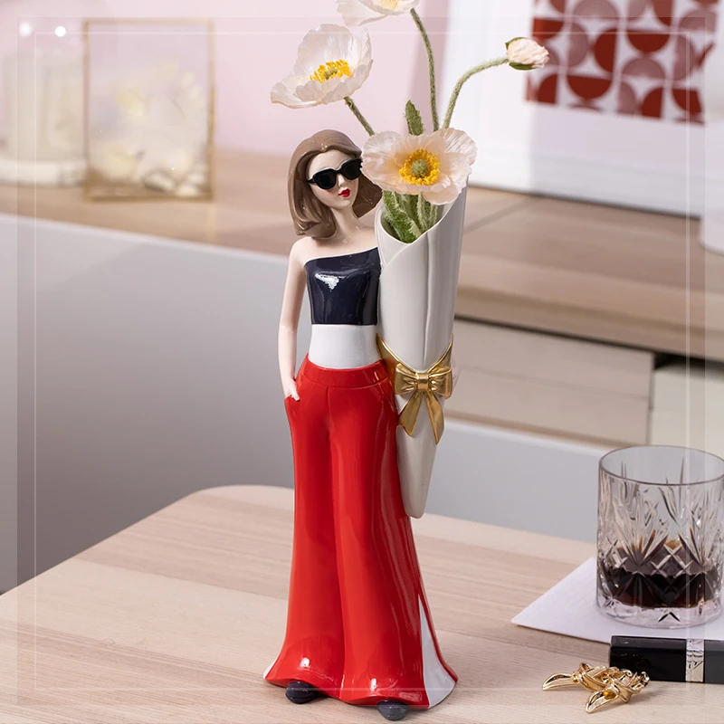 

Modern and Fashionable Girls Resin Vase Flower Arrangement Dried Flowers Living Room TV Cabinet Bedroom Desktop Home Decoration