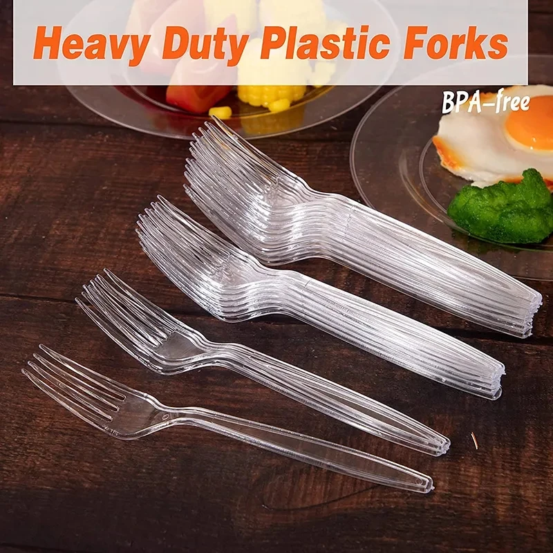 Large Clear Transparent Cutlery Disposable Forks For Party BBQ Sticks Home Food Cake Fruit Fork Disposable Tableware 25/50Pcs