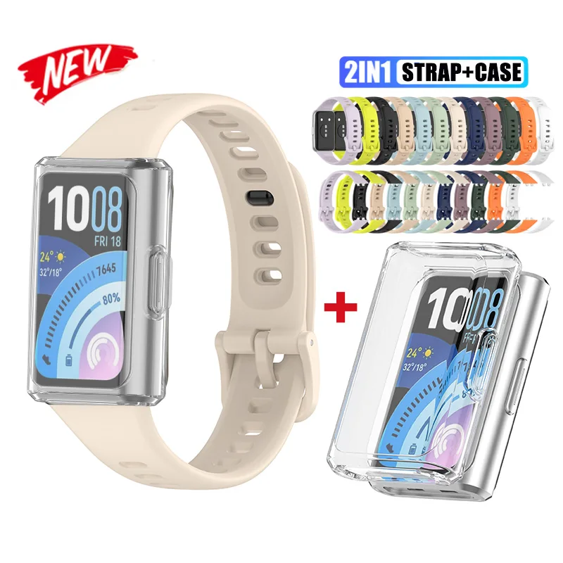 Silicone Sport Bracelet with Full Screen Protector and Strap Case Cover for Smart Band Accessories