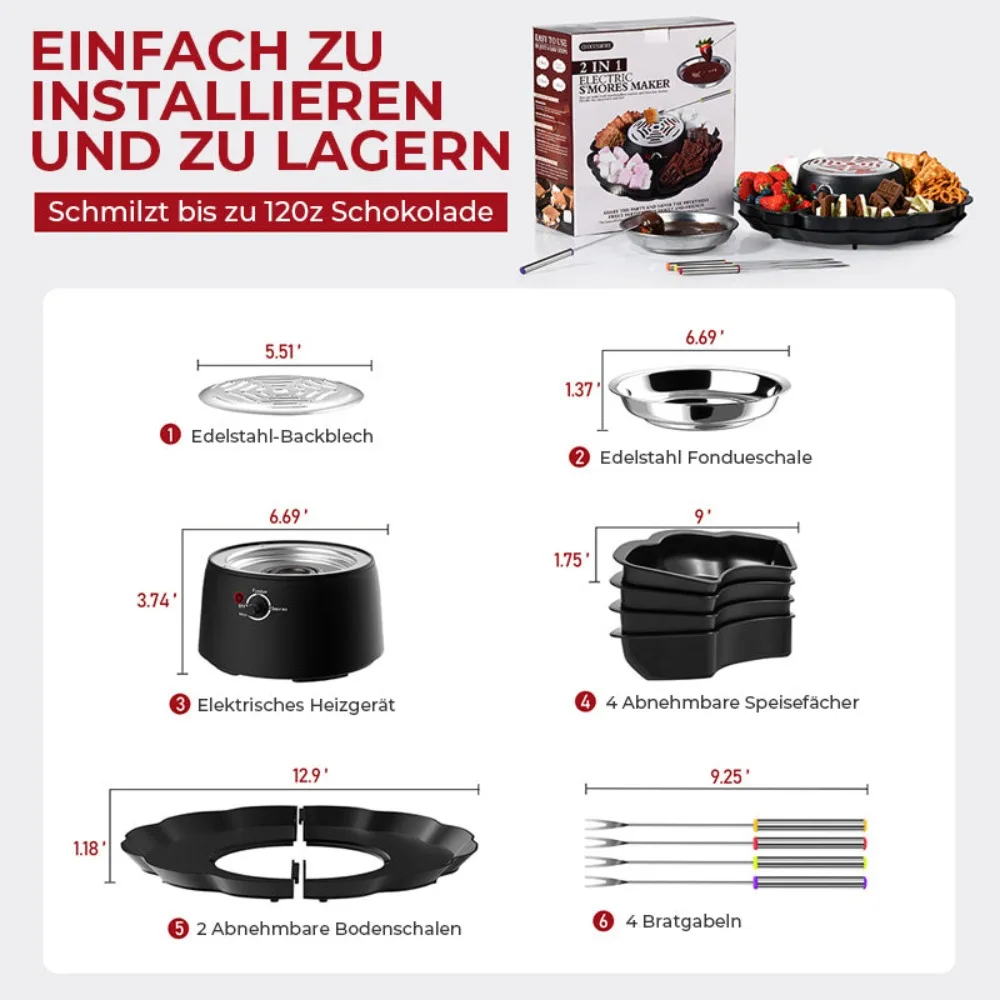 4 Roasting Forks Electric Marshmallow Roaster Movie Night Supplies Heated Bowl 2 In 1 Smores Maker Flameless Fondue Set Home