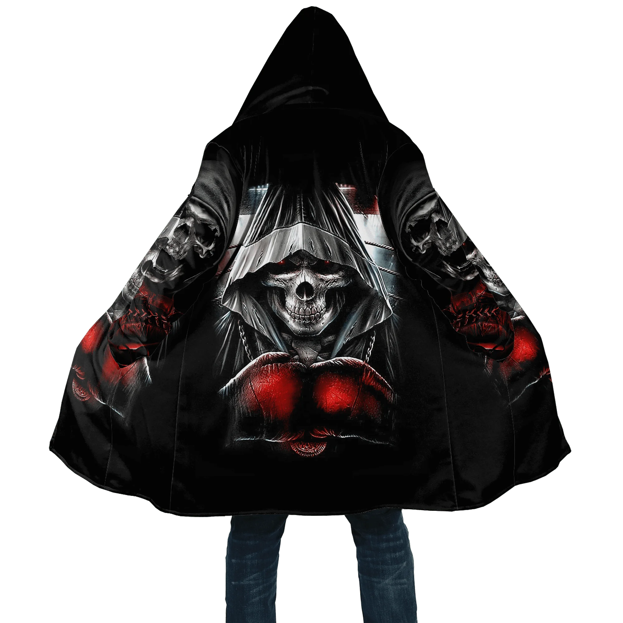 PLstar Cosmos Herren-Umhang, Totenkopf, Teufel, Tattoo, 3D-Allover-bedruckter Fleece-Kapuzenumhang, Unisex, lässig, dick, warm, Umhang, Mantel PF71 – Detail 32