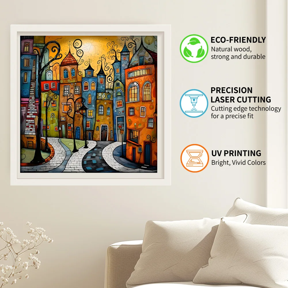 Unique Cartoon City Wooden Puzzle - Creative Irregular Shape Christmas, Birthday, and Holiday Perfect Gift  Suitable for Friends 4