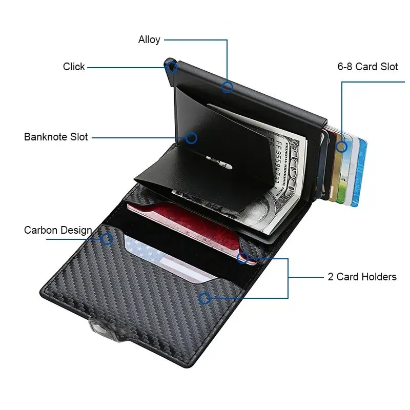 ID Credit Bank Card Holder With Hasp Wallet Men Anti Rfid Blocking Protected Magic PU Leather Slim Mini Small Money Wallets Case credit card wallet