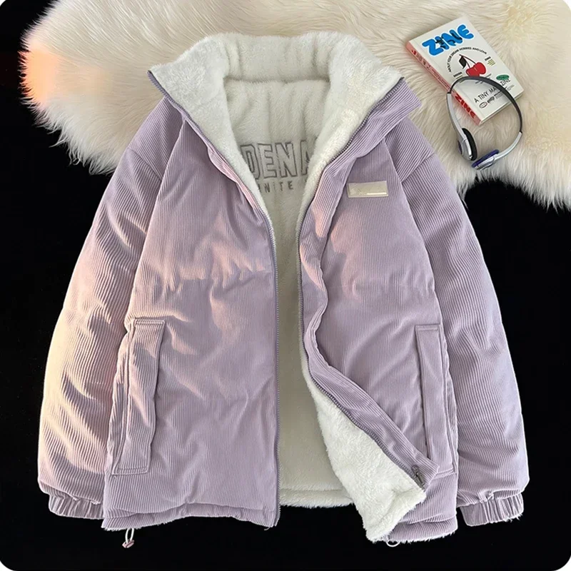 Thicken Warm Winter Jacket Men Solid Loose Winter Padded Jackets Male Stand Collar Fleece Parkas Man