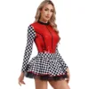 Womens Vintage Checkerboard Print Racer Dress Long Sleeve Sequins A-line Tulle Skirt with Shorts Dress Halloween Party Costumes 1